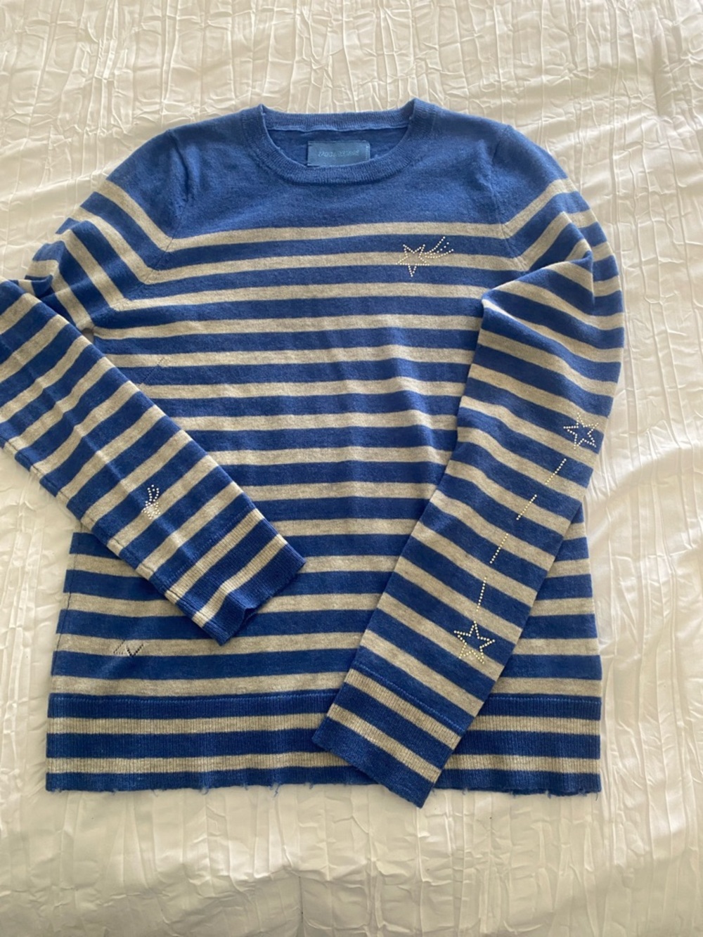 Zadig & Voltaire Blue and Cream Striped Crewneck Sweater